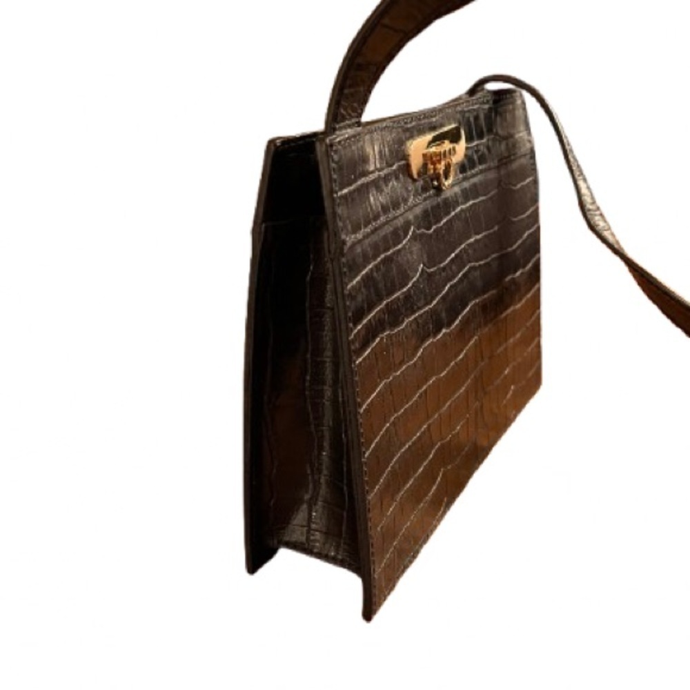NWOT SIMONS Women, Genuine Leather, Croc, Gold Hardware, Shoulder Bag - Picture 2 of 8